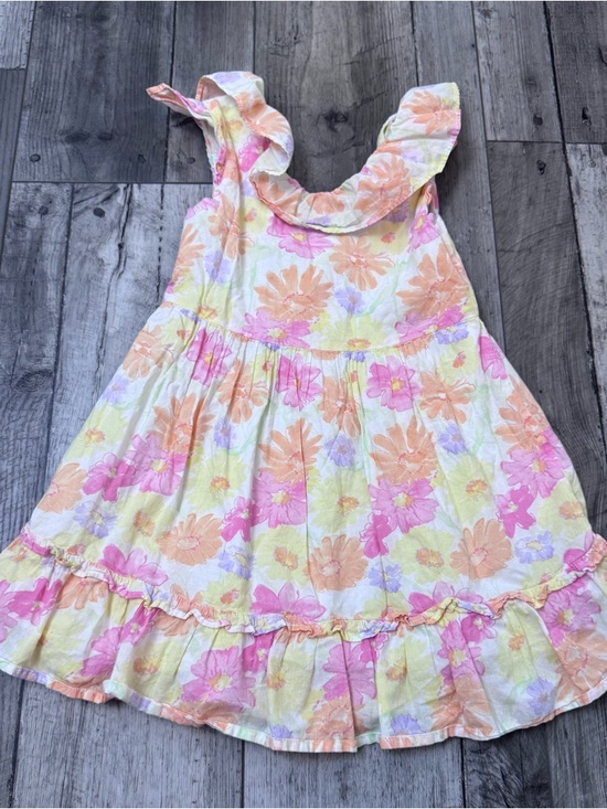 Janie and Jack Other - Janie and Jack Ruffle Summer Pink Orange Floral Watercolor Print Dress Girls 5